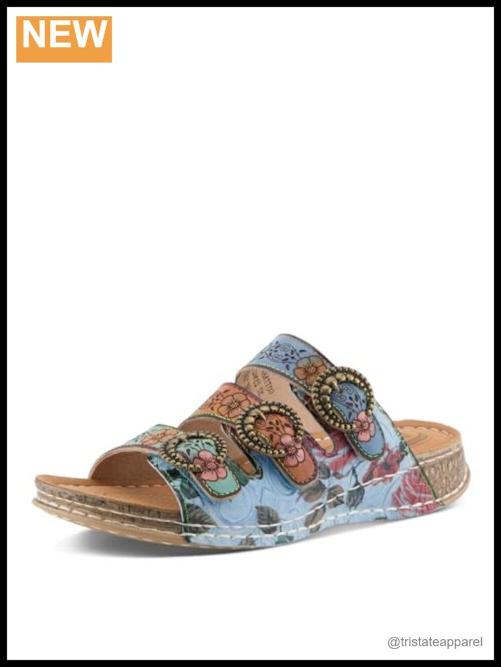Hand-Painted Leather Sandal with Cushioned Adjustable Fit Floral Laser-Cut